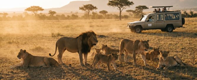 Kenya safari packages 2026 — lions on the Maasai Mara plains at golden hour